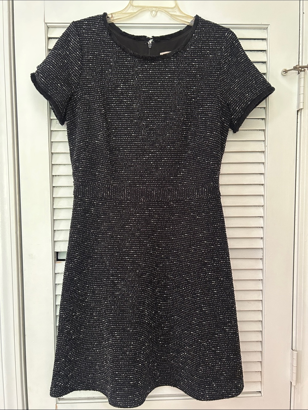 LOFT Black Tweed Short-Sleeve A-Line Dress